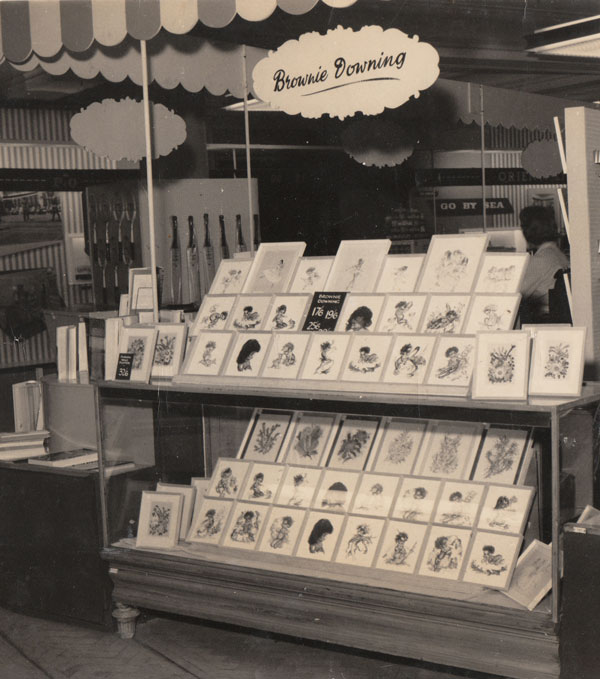 A photograph of Brownie's stall at the 1958 Selfridges Advance Australia Fair