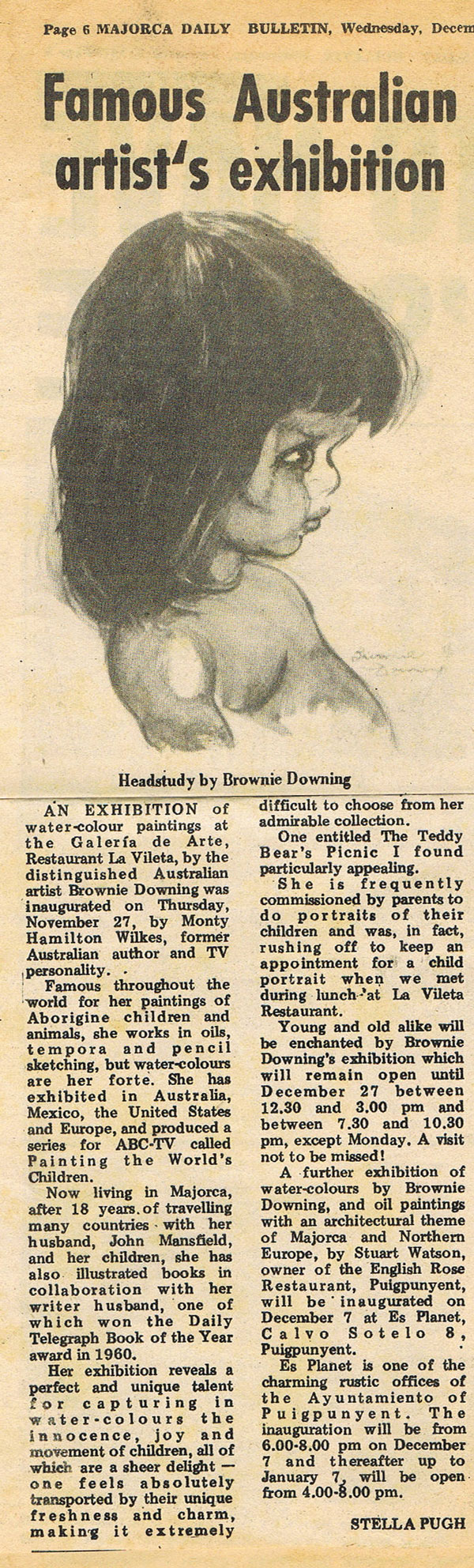 An article about Brownie's 1974 exhibition in Majorca Daily Bulletin