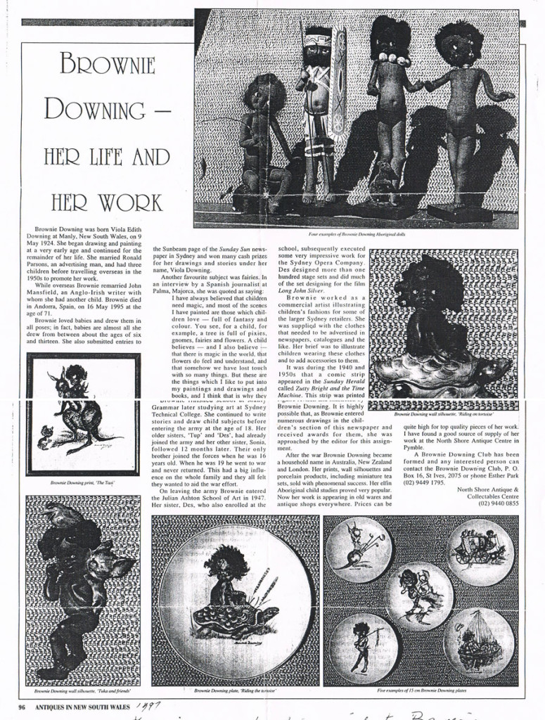 This article about Brownie's work featured in the Antiques in New South Wales in 1997